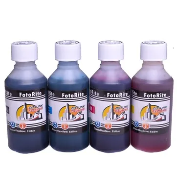 4 X 250ml EDIBLE INK FOR CANON PRINTERS Black Magenta Cyan Yellow Cakes Cookies • £35.99