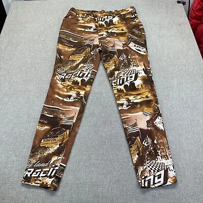 Vintage O.B.J. Chino Pants Womens Size 19 Racing Cars All Over Print Brown 36x32 • $19.90