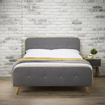 £439.99 • Buy Loft Upholstered Piping Fabric Bed Fram 4ft6 Double 5ft King - Mattress Options