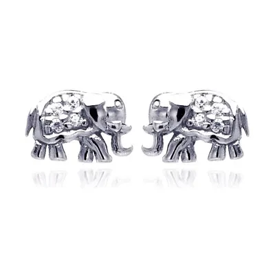 Sterling Silver CZ Stones Elephant Stud Earrings • $13.99