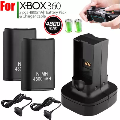 2x 4800mAh Battery Pack Charger Cable Dock For Xbox 360 Wireless Controller New • $12.99