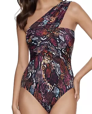 MAGICSUIT Queen Cobra Goddess Snakeskin One Shoulder One Piece Swimsuit Size 10 • $80