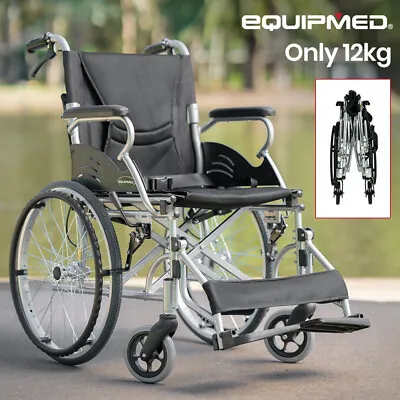 EQUIPMED Wheelchair Aluminium Lightweight Wheel Chair Folding Portable Black • $285