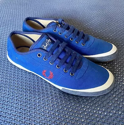 Fred Perry Mens UK 9 Canvas Tennis Casual Shoes Pumps Trainers - Blue And Red • £25