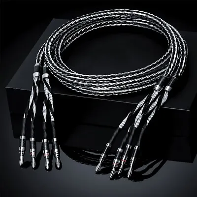 8N OCC HiFi Audio Speaker Wire Silver Plated Speaker Cable Cord & Banana Spade • $82