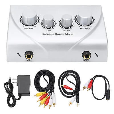 (Silver)Karaoke Mixer Dual Microphone Input Sound Mixer With Cable_ • £28.06