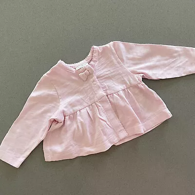 Baby Girl 0-3 Months NEXT Pink Cotton Long Sleeve Cardigan Jacket With Bow • £3