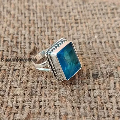 Birthday Gift Blue Topaz Ring 925 Sterling Silver Handmade Birthstone Ring KS14 • $10.79