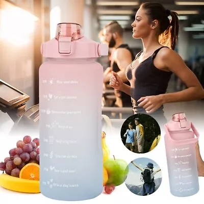 Water Sports Bottle Straw Cup Motivational Drink Flask With Time Markings Gym 2L • $8.95
