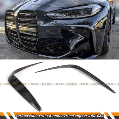 $159.99 • Buy For 2021-23 Bmw G80 G82 M3 M4 Carbon Fiber Front Bumper Garnish Trim Cover Fang