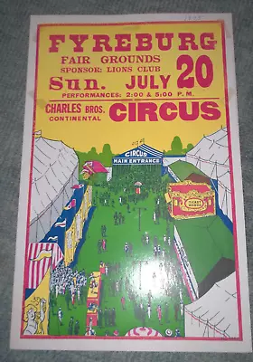 $15 • Buy VINTAGE CHARLES BROS CIRCUS POSTER FYREBURG MAINE FAIRGROUNDS  1970s  Lions Club