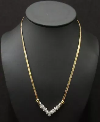 Stunning 14K Yellow Gold 51 Diamonds V-shape Necklace 10.4gr 18  Herringbone • $845