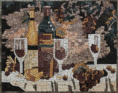 Marble Mosaic WINE Tile Art Handmade 23x18 Inches • $252