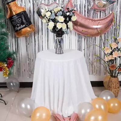 JYFLZQ White Sequin Tablecloth 90'' Round Sparkly Drape Table Cloths • $43.84
