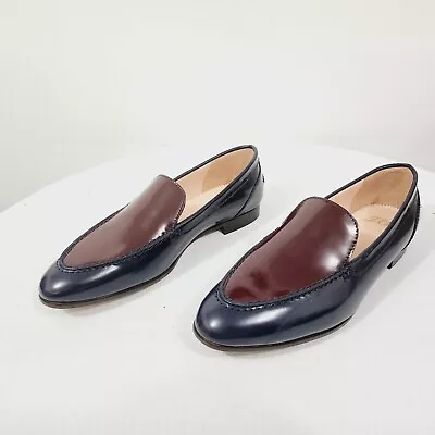 J Crew Two-Tone Academy Loafer Mule In Leather Brick Red & Navy Women's Size 5.5 • $49.95