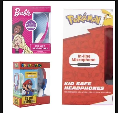 Kids Safe Headphones Volume Limited Batman Barbie Super Mario Pokémon Ages 3-9 • $16.99