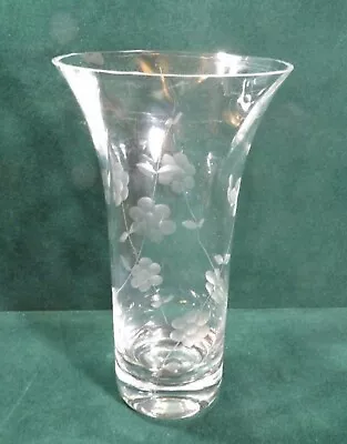 Vintage Clear Etched Vase Floral Etching 9  • $11