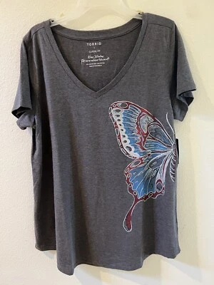 $9.99 • Buy Torrid Women's Plus Classic Fit V-neck Gray Butterfly  Tee Various Sizes