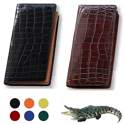 Mens Leather Long Wallet Real Crocodile Skin Large Capacity Credit Card Holder • $115