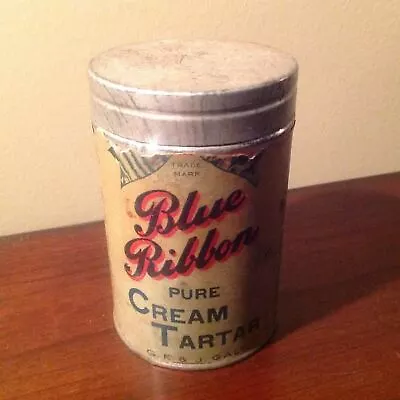 Vtg Blue Ribbon Pure Cream Of Tartar Paper Label Spice Tin Galt Winnipeg Canada • $38.99