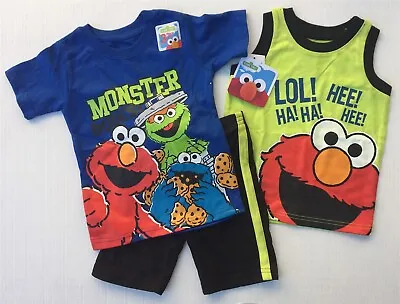 Sesame Street 24m T-Shirt Tank Top & Shorts 3pc Set ~ Elmo Oscar Cookie Monster • $9.95