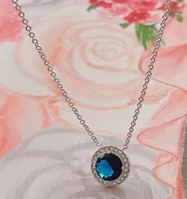 Nadri CZ Round Cut Pendant Necklace Sapphire Blue Silvertone NWT $59 • $29.99