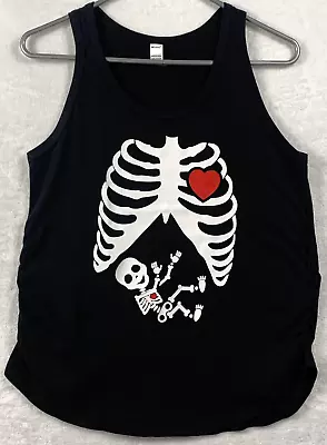 Monag Women's Maternity T-Shirt Tank Top Rib Cage & Baby Heart Black Ruche Sz S • $24.99