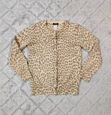 J. Crew Cardigan Women's XS Leopard Print Merino Wool Crystal Button Up Y2K • $19.99
