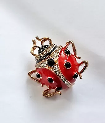 Gold Tone Ladybird Brooch Rich Enamel & Crystal Jewellery Gift • £6.99