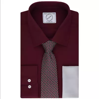 Men Bespoke Slim Fit Dress Shirt Pocket Square & Tie Set-Burgundy-XL 17-17.5 • $15.99