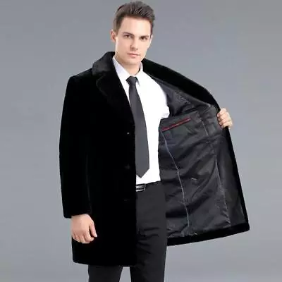 2023 Men's Sheep Fleece Coat Winter Cashmere Wool Formal Trench Coat Mink Fleece • $124.78