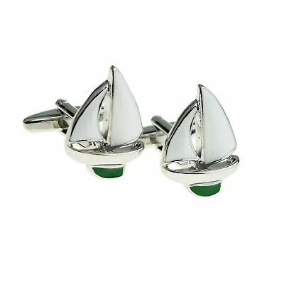 New Green Enamel Yacht Cufflinks X2nyu015/45.23 Free Pouch • $11.19