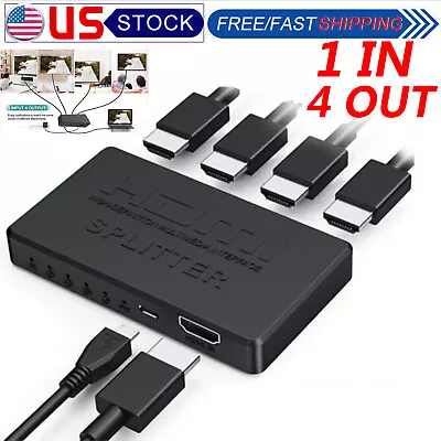 HDMI Splitter 1 In 4 Out 4K UHD HD 1080P 4-Port Repeater Splitter Amplifier 1x4 • $8.75