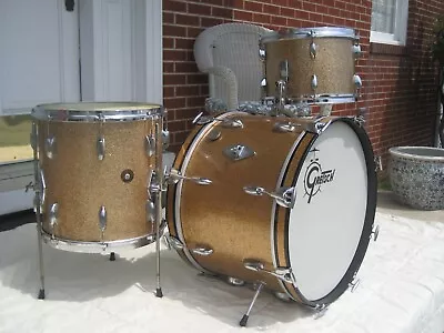 Vintage Jazz Gretsch  Round Badge Champagne Sparkle Drum Set Kit. 20  14  12 • $3150