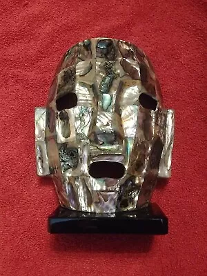 Vintage Abalone Mask Sculpture On Statue Base Artsy Latin American • $47