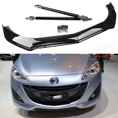 For 2004-21 Mazda 2 3 5 Front Bumper Lip Spoiler Splitter Black Strut Rods Chin • $79.99