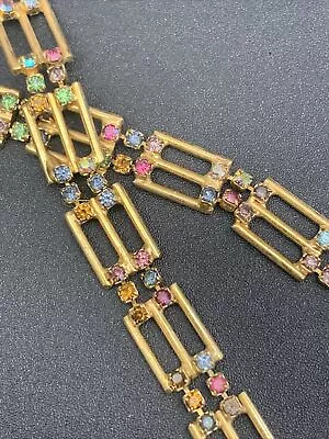 Vintage 1950s WOW Necklace Cross Over￼ Pendant Pastel Glass Rhinestone  16” • $49.90