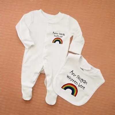 PERSONALISED Unisex Baby Clothing RAINBOW Babygrow & Bib Baby  BABY SHOWER Gift • £15