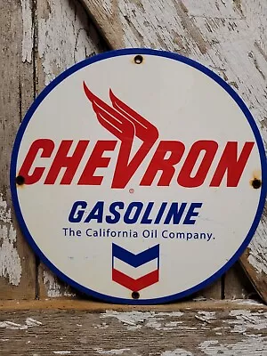 Vintage Chevron Porcelain Sign California Gas Pump Plate Motor Oil Service Usa • $187.78