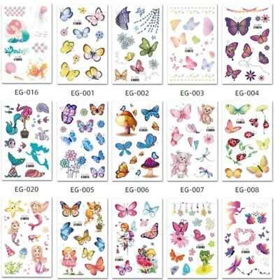 $2.99 • Buy Kids Glitter Butterfly Mermaid Unicorn Tattoo Waterproof Temporary Party Sticker