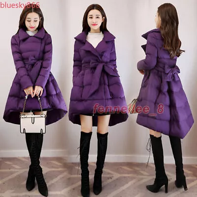 Women Korean Winter Loose Fit Quilted Coat Bubbler High Waist Belted Long Coats • $103.93