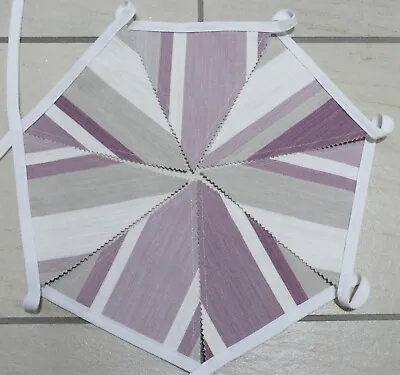 Laura Ashley Awning Stripe Fabric Bunting 2.35 Metres Amethyst Purple Dove Grey • £14.99