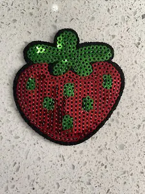 Sequin STRAWBERRY Embroidered Patch - Sew & Iron On Fabric Badge BNWT • £2.50