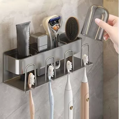 Wall Mounted Storage Rack Toothbrush Holder Bathroom Organizer Toothpaste Rack • £7.92