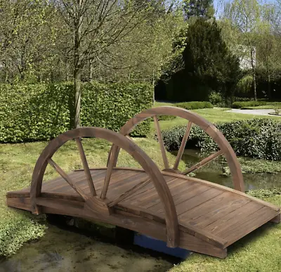 Garden Wooden Bridge Rustic Outdoor Landscape Decor Backyard Pond Decoration • £66.99