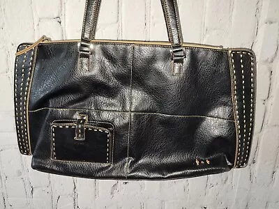 Matt And Nat Vegan Leather Large Black Satchel Purse Thick Stitch • $18.99