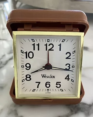 Vintage Westclox Travel Alarm Clock Windup Analog Brown Plastic Case Tested! • $15.99