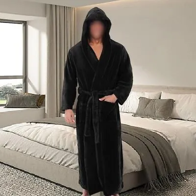 Men's Hooded Bathrobe Terry Cotton Robe Shawl Collar Bathrobe Night-Gown Pajamas • $26.44