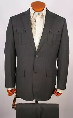 Men's Suit 2 Button 100% Wool  Pant Flat Front Color Gray Striped Size.46 Reg  • $89