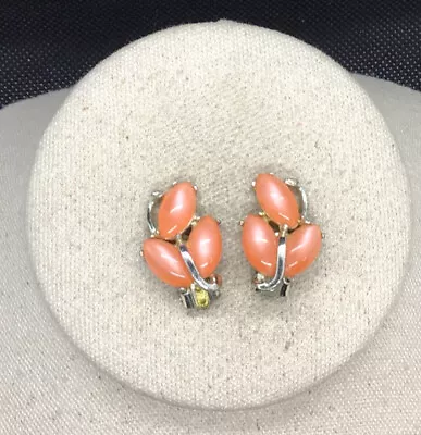 Vintage Silver Tone Costume Orange Stone Clip Earrings MM641 • $5.99